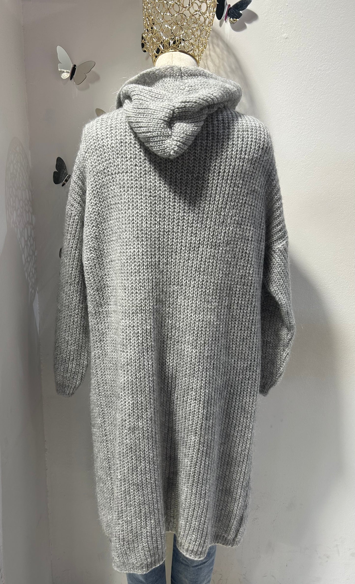 Cardigan lungo con cappuccio