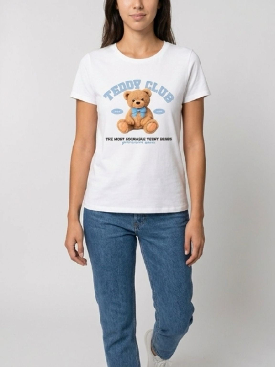 T-shirt orso scritta azzurra