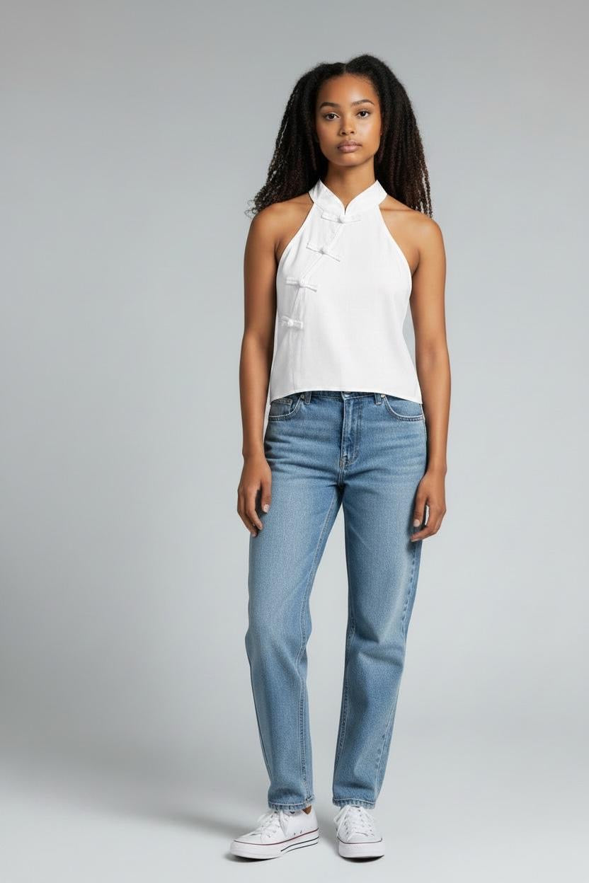 Camicetta cotone crop fiocchetti laterali