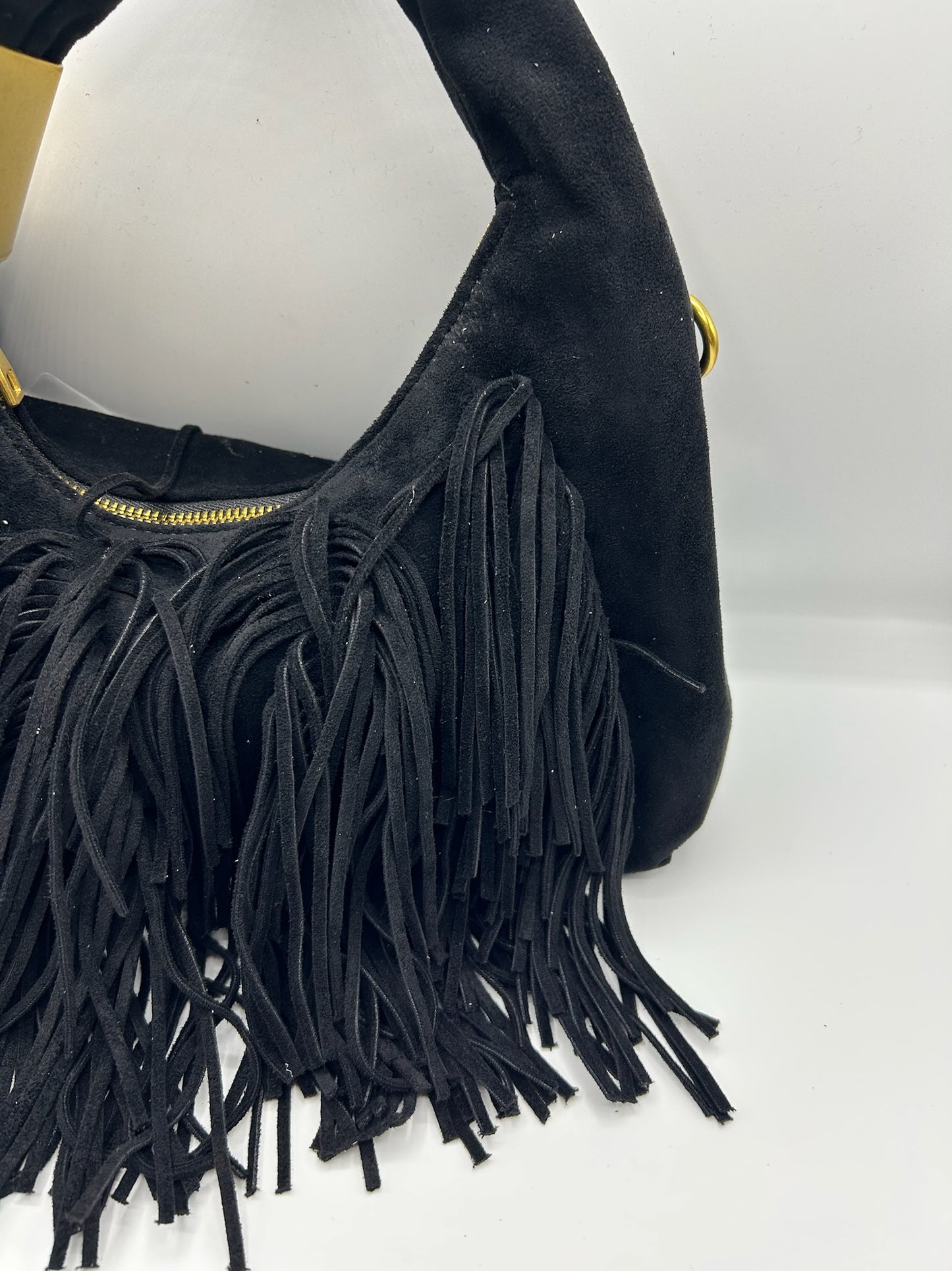 Borsa con frange e dettaglio oro