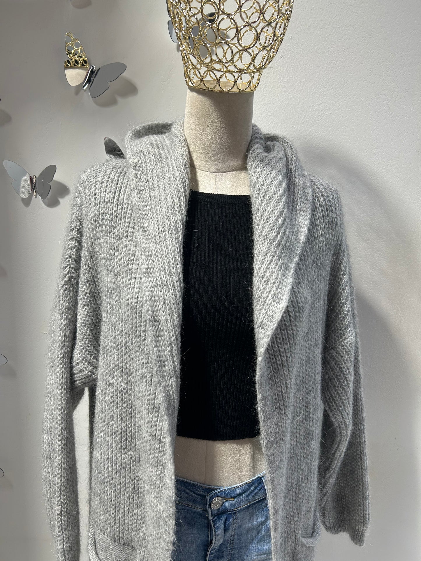 Cardigan lungo con cappuccio