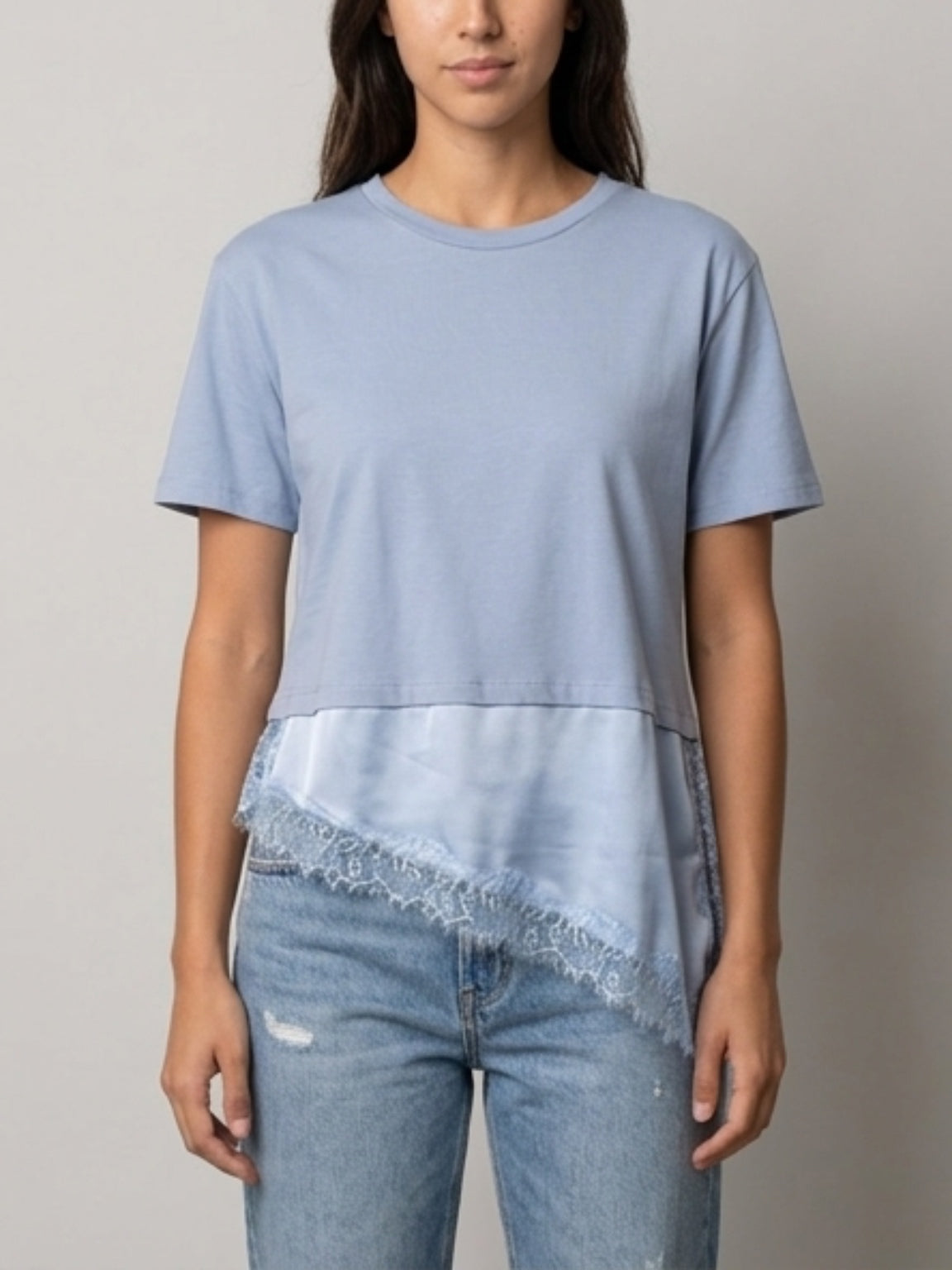T-shirt cotone inserto pizzo