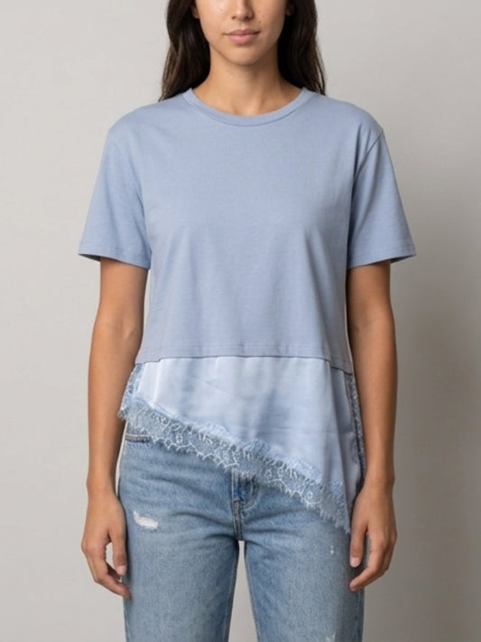 T-shirt cotone inserto pizzo