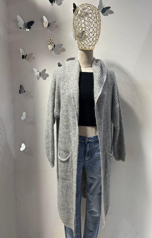 Cardigan lungo con cappuccio
