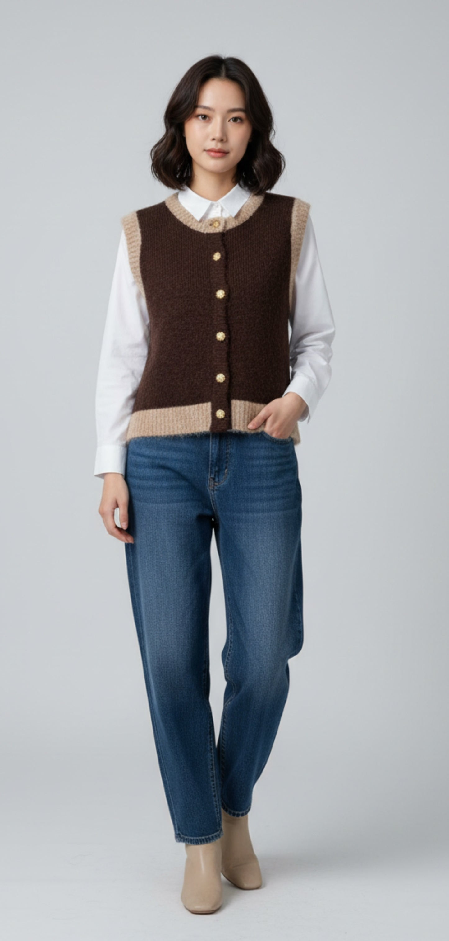 Gilet lana bottoni oro