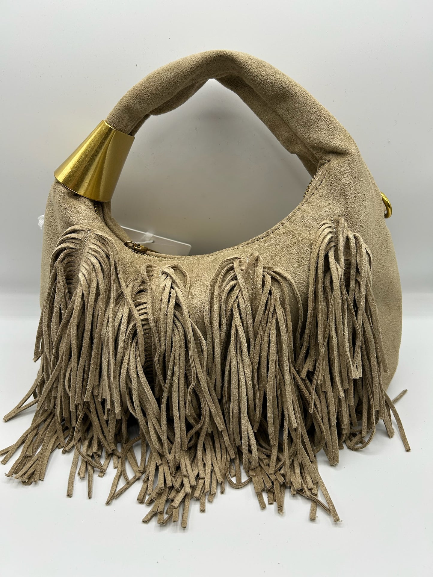 Borsa con frange e dettaglio oro