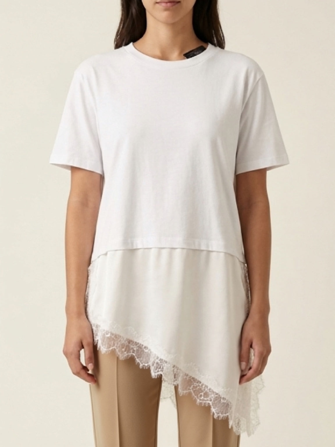 T-shirt cotone inserto pizzo