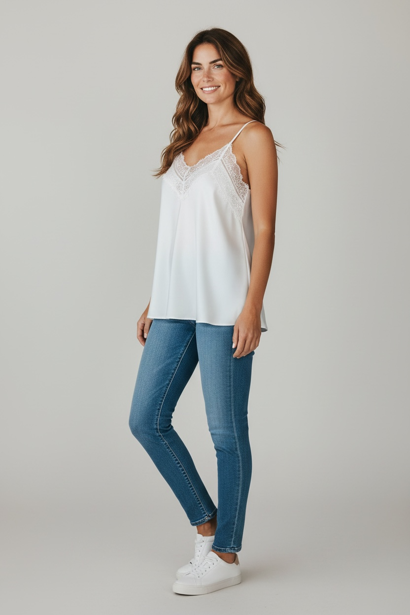 Canotta raso con scollo pizzo