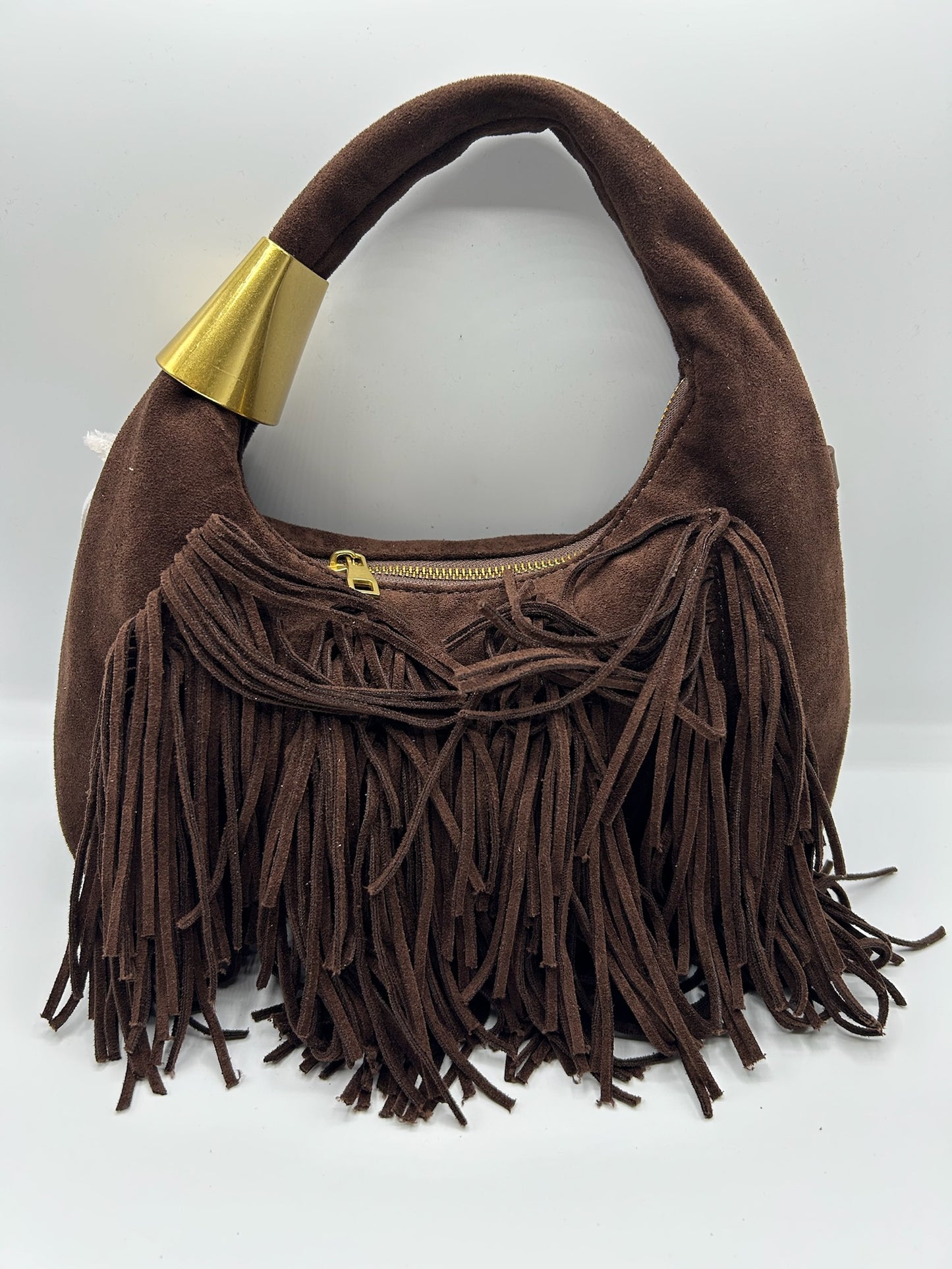Borsa con frange e dettaglio oro