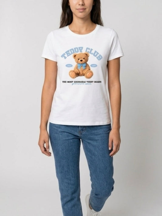 T-shirt orso scritta azzurra