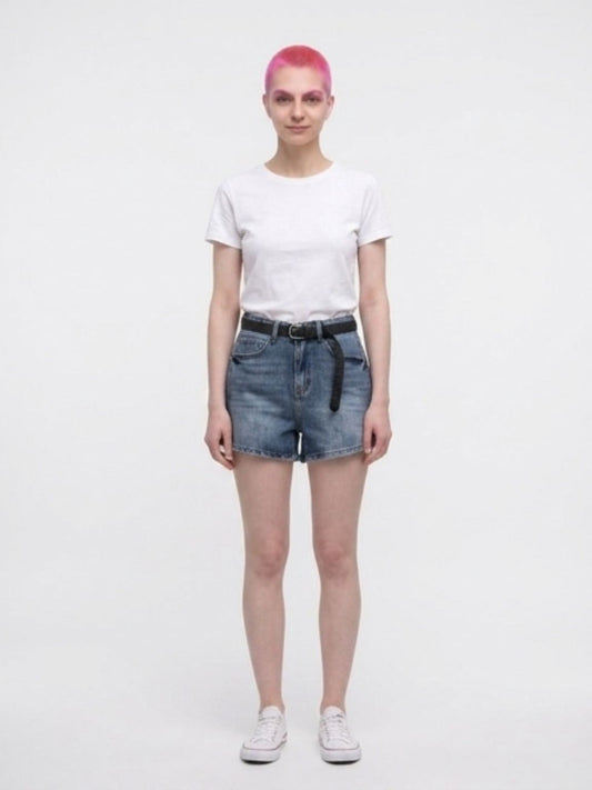 Jeans short con cintura elastica