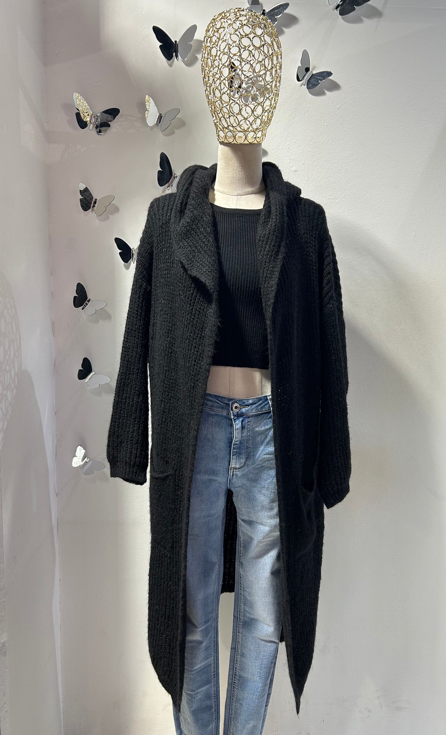 Cardigan lungo con cappuccio